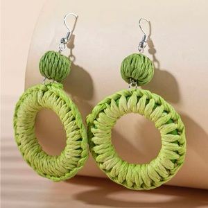 Rattan Round Drop Earrings Green Fiesta Spring Cinco de Mayo FIESTA‎